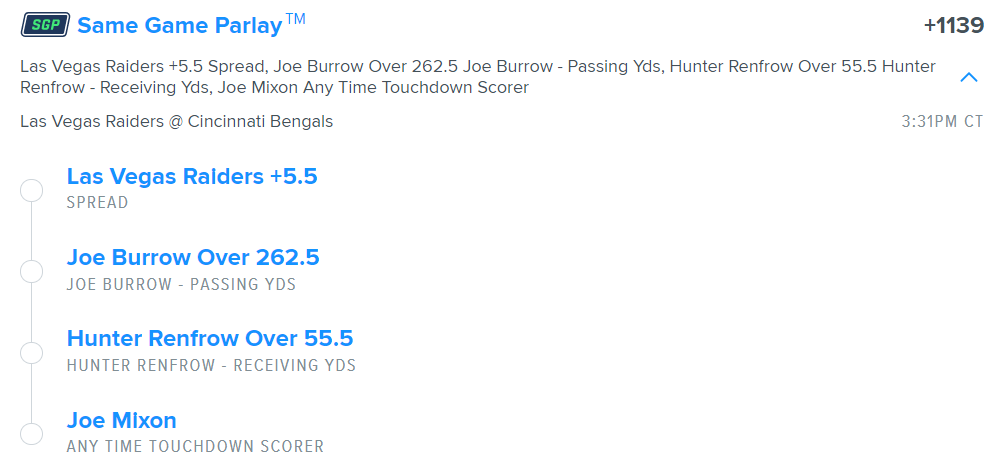 Raiders vs Bengals Parlay