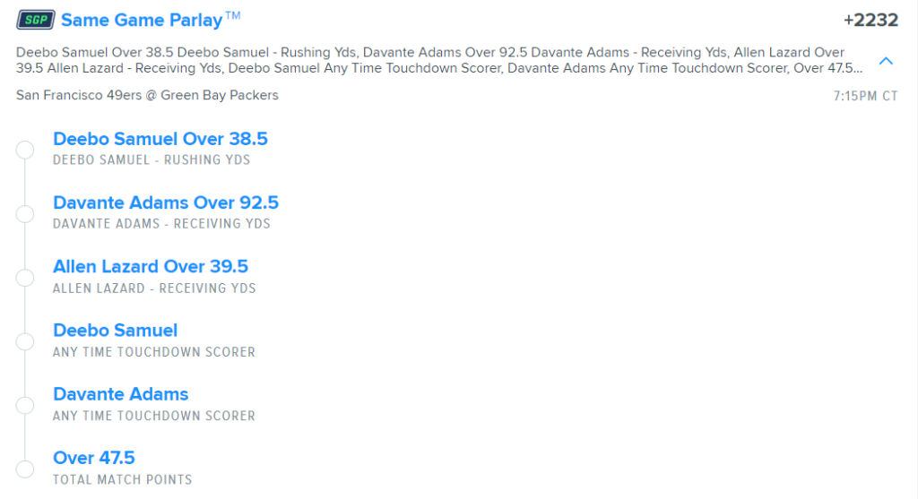49ers vs Packers Same Game Parlay