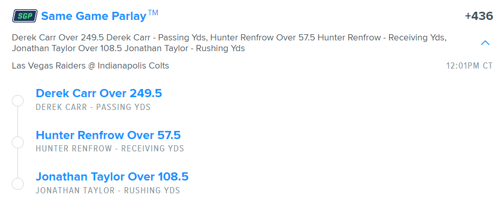 Same Game Parlay Raiders at Colts