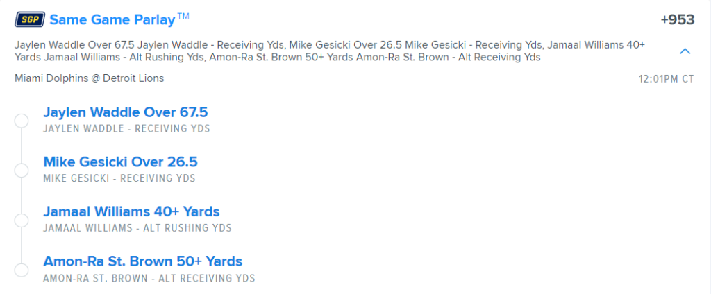 Dolphins vs Lions Same Game Parlay